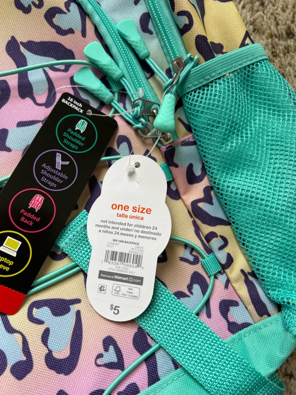 🆕Kids Heart, and Shark Pattern Backpacks - Pink, Teal, Navy - Picture 12 of 12